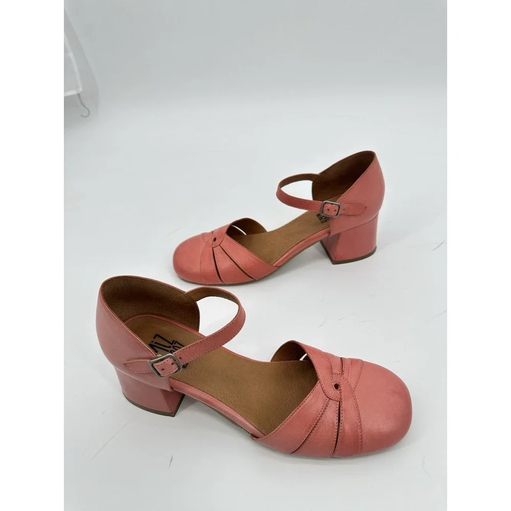 Miz Mooz Coral Pink Leather Mary Jane Block Heel Shoes EU 40 Boho Comfort Retro